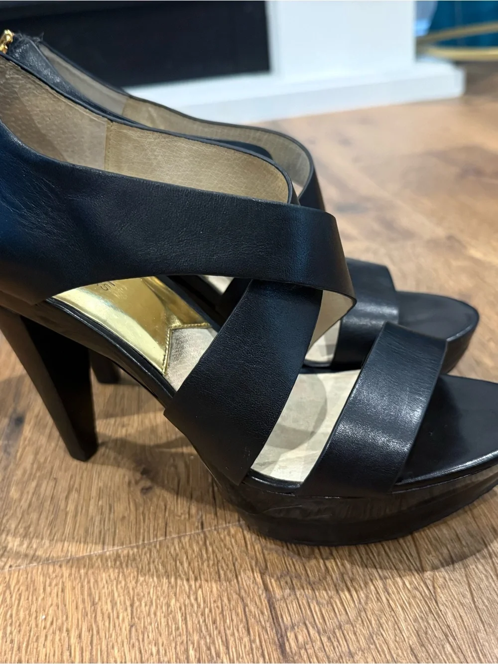 Michael Kors Black Leather Strappy High Heel Sandals